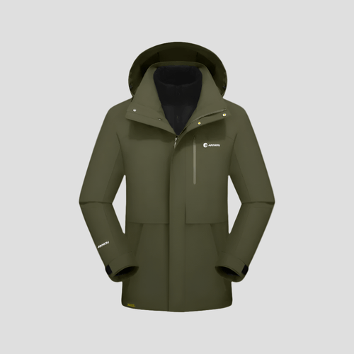 Men's Green 3 in 1 Goose Down Hooded Jacket by Anniou