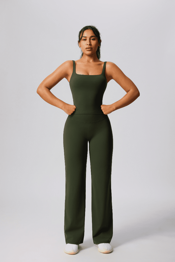 #green High-Waist Yoga Pants and vest 