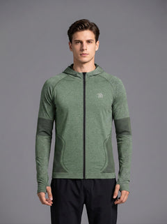 #green Men’s Seamless Hooded Athletic Jacket