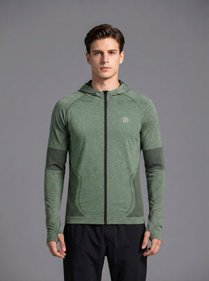 #green Men’s Seamless Hooded Athletic Jacket