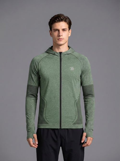 #green Men’s Seamless Hooded Athletic Jacket