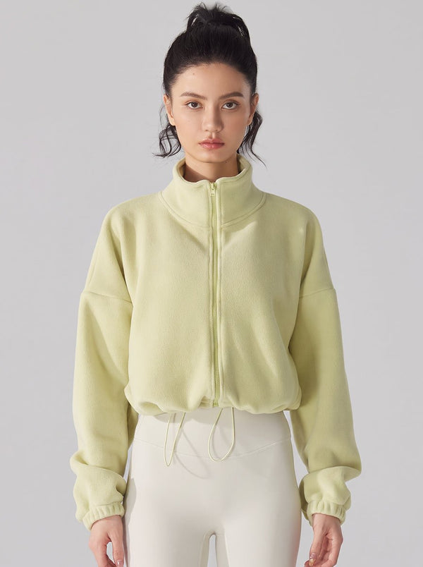 #green Sherpa Fleece Stand Collar Jacket