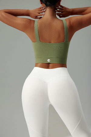 #green UPF 50+ High Strength Anniou Sports Bra and white butt lift leggings