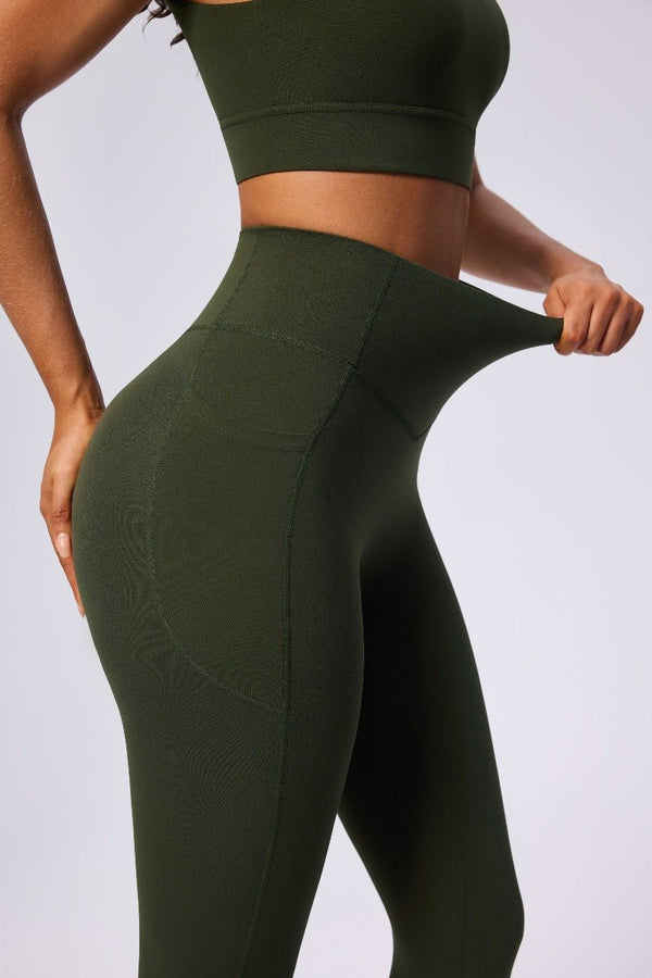 #green high rise yoga pants with stretch