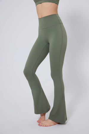 #green high waisted bootcut yoga leggings