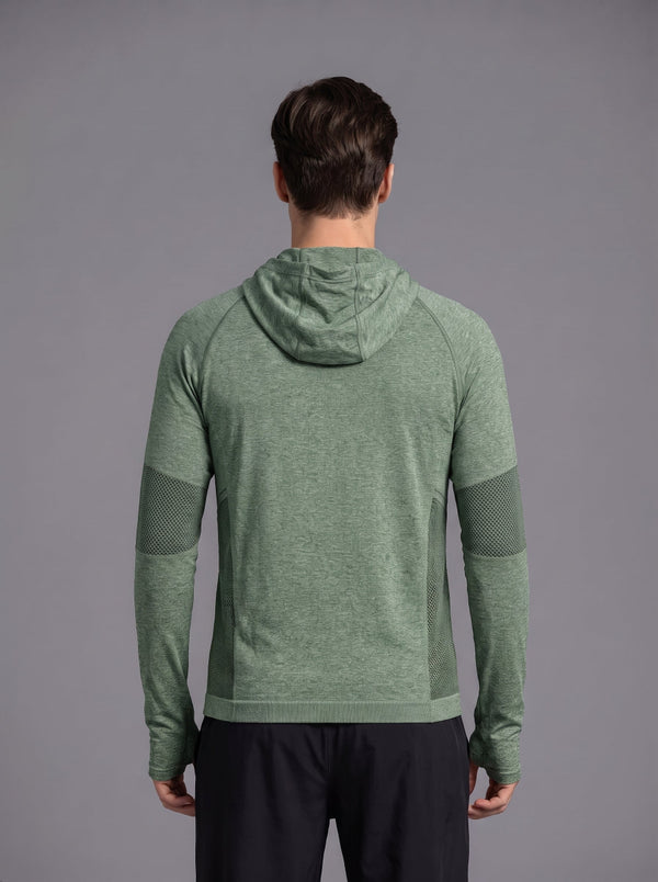 #green rear of Men’s Seamless Hooded Athletic Jacket