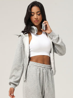 #grey Causal Hooded Zip Jacket