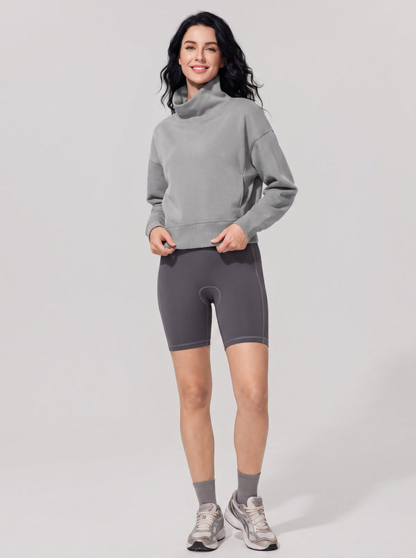 #grey Cropped Mock Neck Pullover Sweatshirt