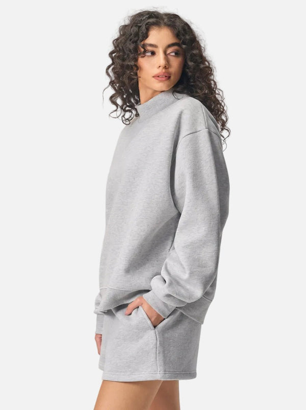 #grey Heavyweight Fleece Mock Neck Pullover of side view
