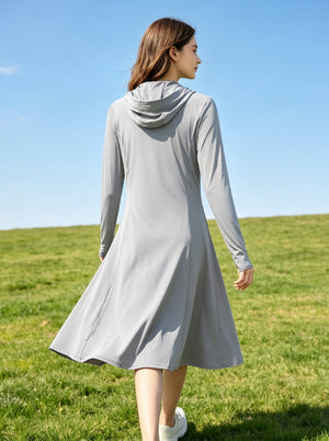 #grey Longline UV Protection Jacket of back view