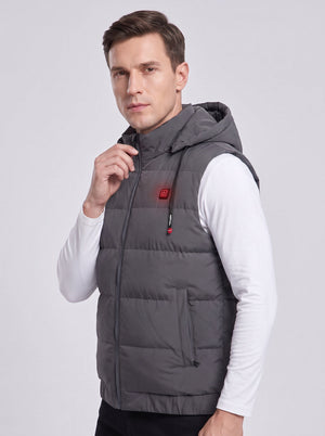 #grey Men's Hooded Heated Puffer Vest side