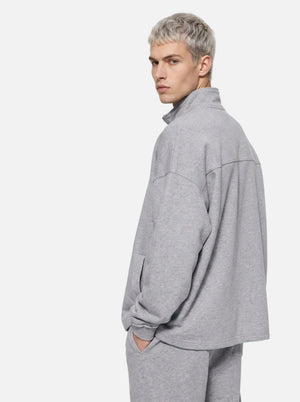 #grey Quarter Zip Mock Neck Pullover