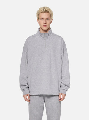 #grey Quarter Zip Stand Collar Pullover