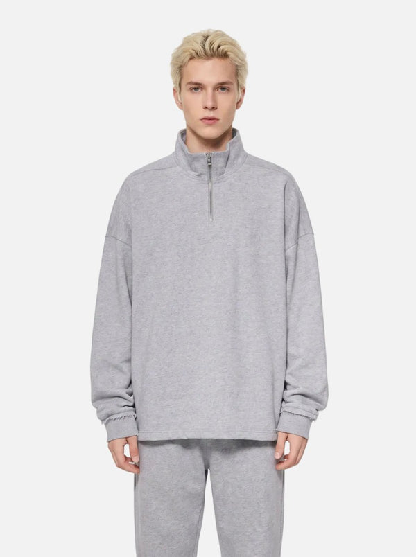 #grey Quarter Zip Stand Collar Pullover