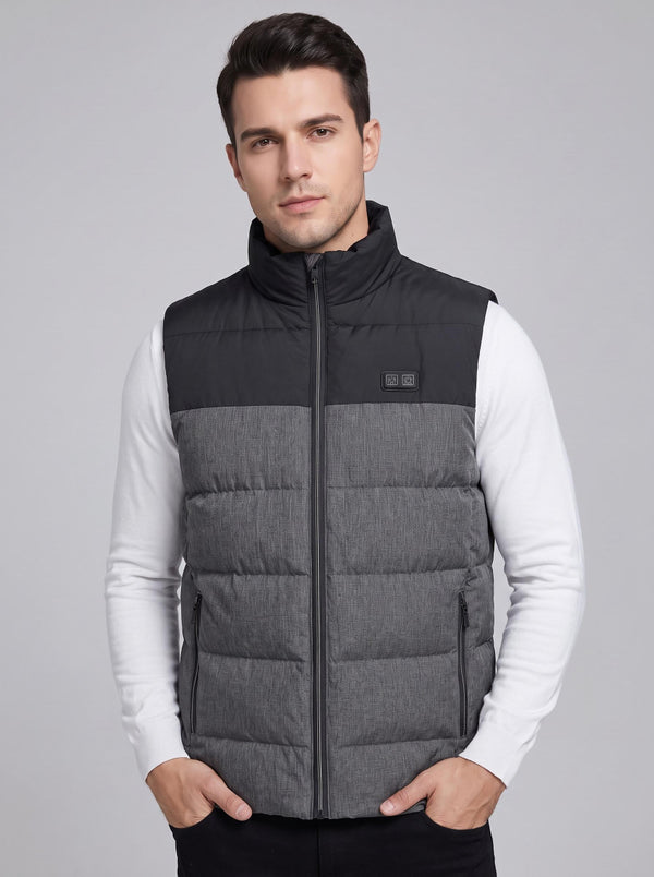 #grey Stand Collar Men's Heated Puffer Gilet