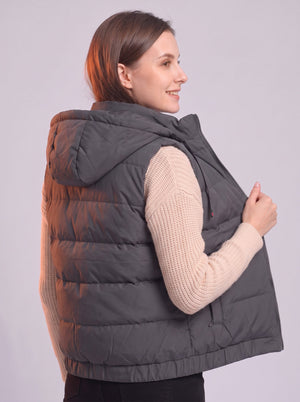#grey Women's zip up Hooded Heated Vest side view