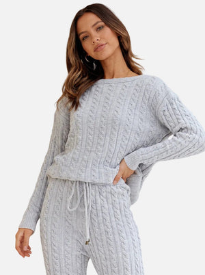 #grey cable knit sweater and pants set