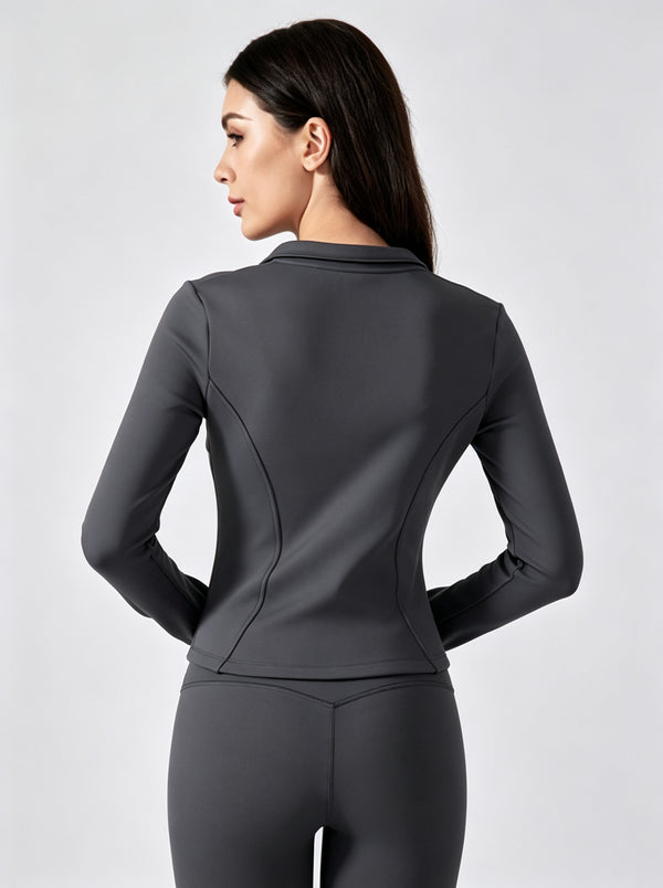 #grey cropped windbreaker jacket of back view