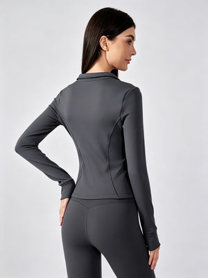 #grey cropped windbreaker jacket of side view