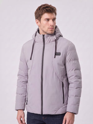 #grey mens heated hooded padded jacket