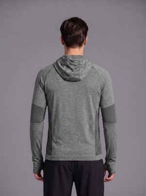 #grey rear of Men’s Seamless Hooded Athletic Jacket