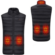 Men's black Heated Duck Down Vest with stand collar and zip