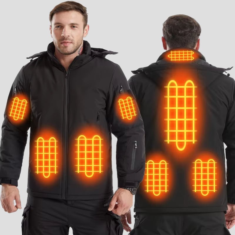 man wearing a 8 area Heated Hardshell Jacket