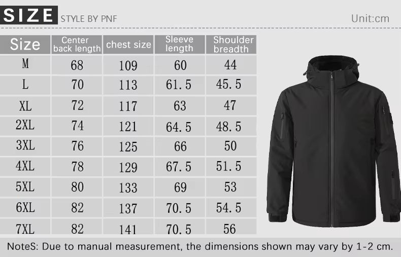 Heated Hooded Hardshell Jacket size guide