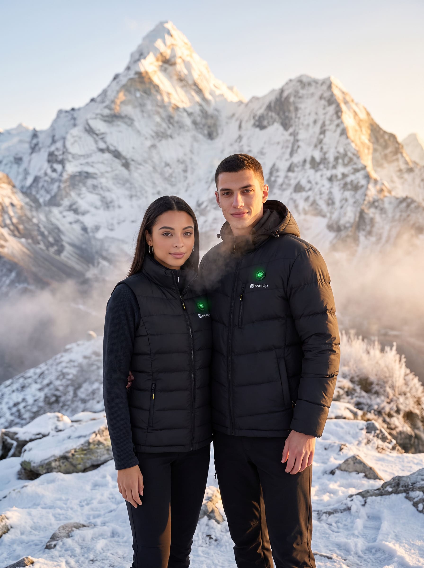 man and woman wearing a black heated jacket and vest by Anniou