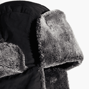 heated trapper hat grey fabric in black