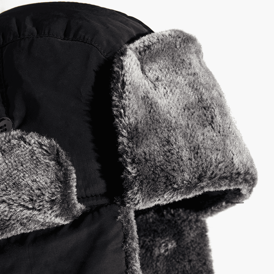 heated trapper hat grey fabric in black