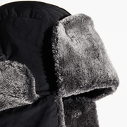 heated trapper hat grey fabric in black