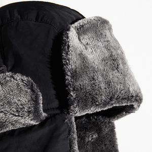 heated trapper hat grey fabric in black