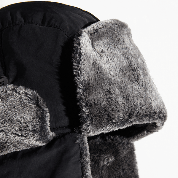 heated trapper hat grey fabric in black