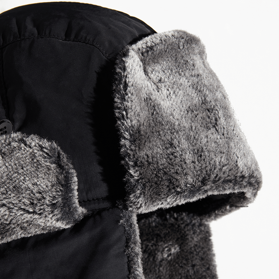 heated trapper hat grey fabric in black