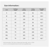 Size chart for clothing measurements including length, chest, swing, and shoulder width.