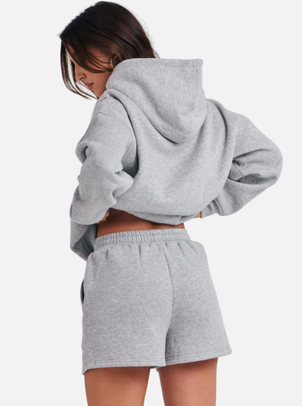 #heathergrey Casual Hoodie & Shorts Set