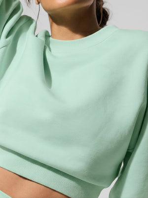 hem detail of #Lightgreen Crewneck Sweatshirt