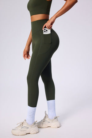 #green high rise yoga leggings with pockets