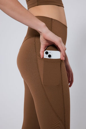 #brown high waisted yoga leggings with pockets