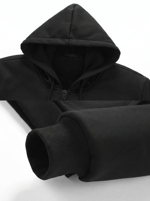 hood and cuff details of #black Heated Zip Up Hoodie