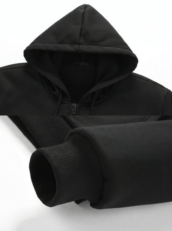 hood and cuff details of #black Heated Zip Up Hoodie