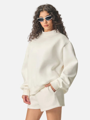 #ivory Heavyweight Fleece Mock Neck Pullover