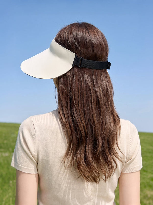 #ivory Wide Brim Foldable Visor Hat of back view