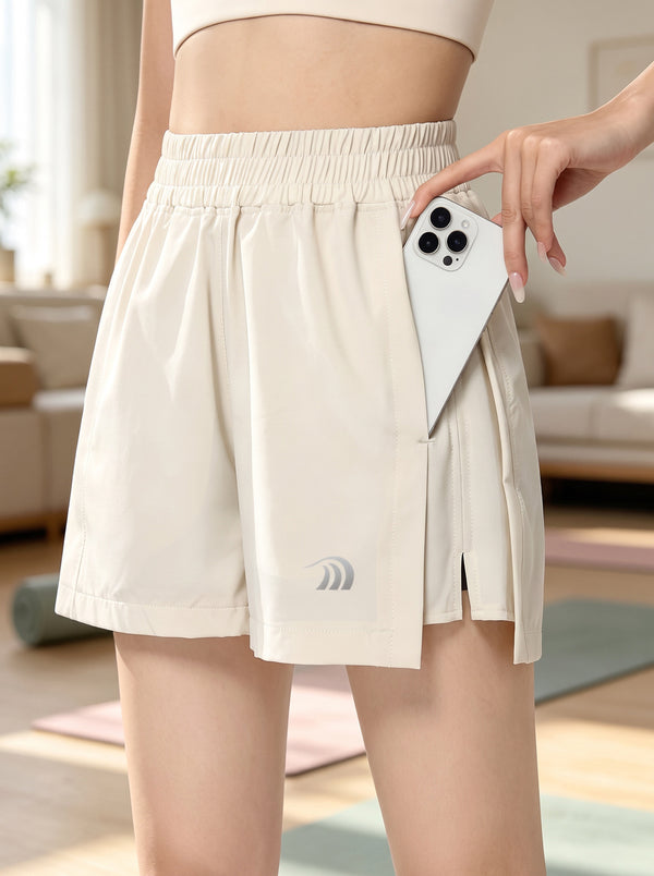 #ivory Womens Quick Dry Split Shorts with pocket