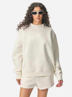 #ivory womens Heavyweight Fleece Mock Neck Pullover