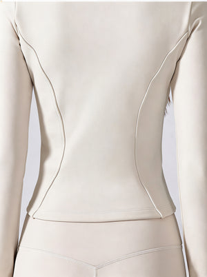 #ivory yoga cropped jacket 3D seam line design