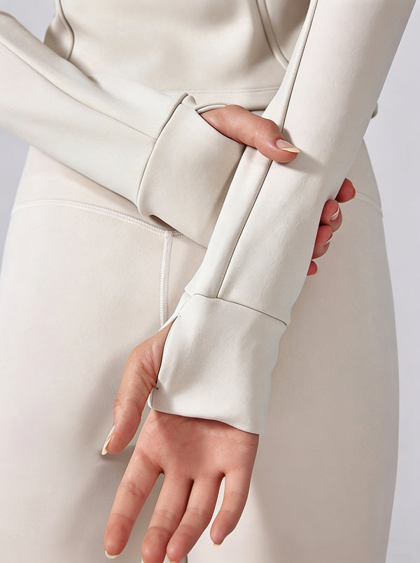#ivory yoga cropped jacket thumb hole design