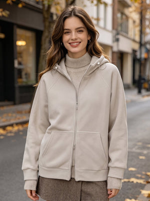 #khaki Fleece Zip Up Hoodie