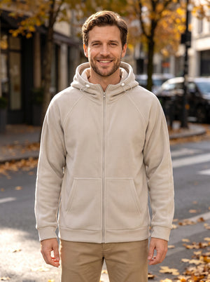 #khaki Mens Fleece Zip Up Hoodie